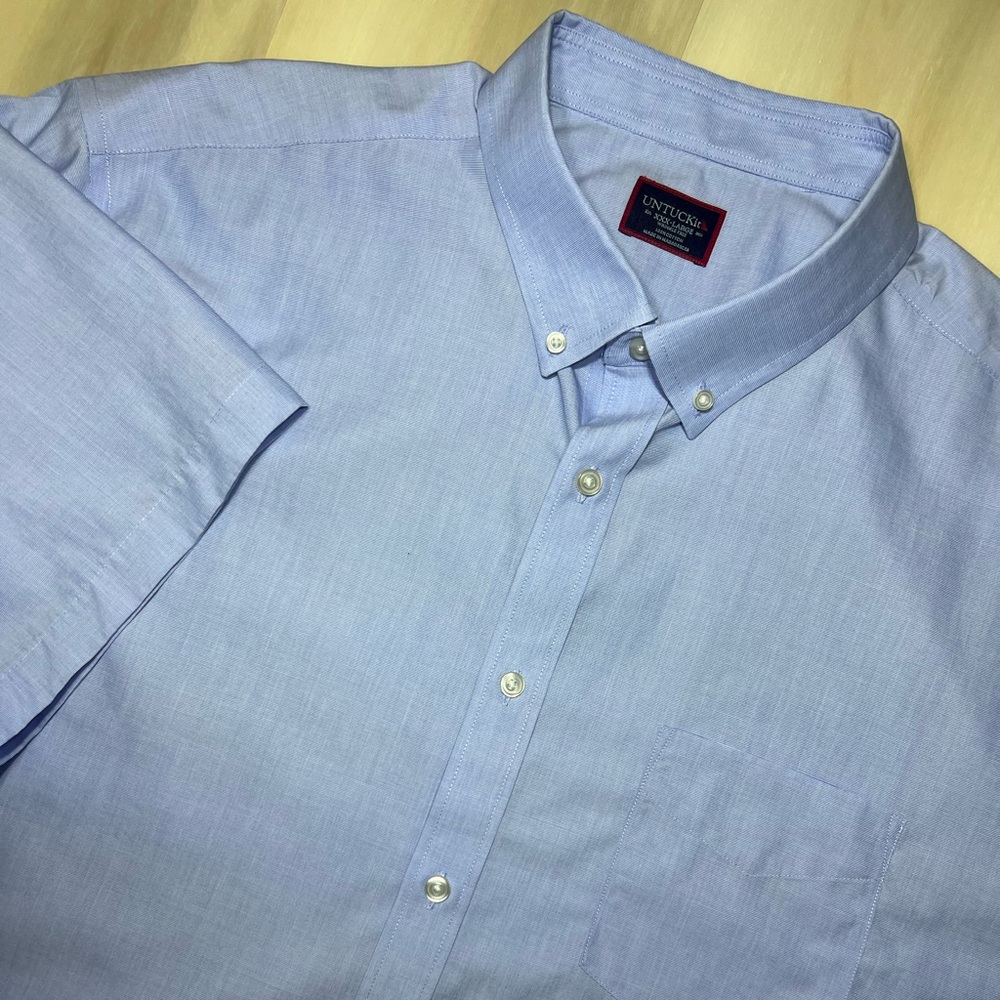 Untuckit Hillstowe New WF Short Sleeve Button Up Shirt Blue Men Sz 3XL Reg